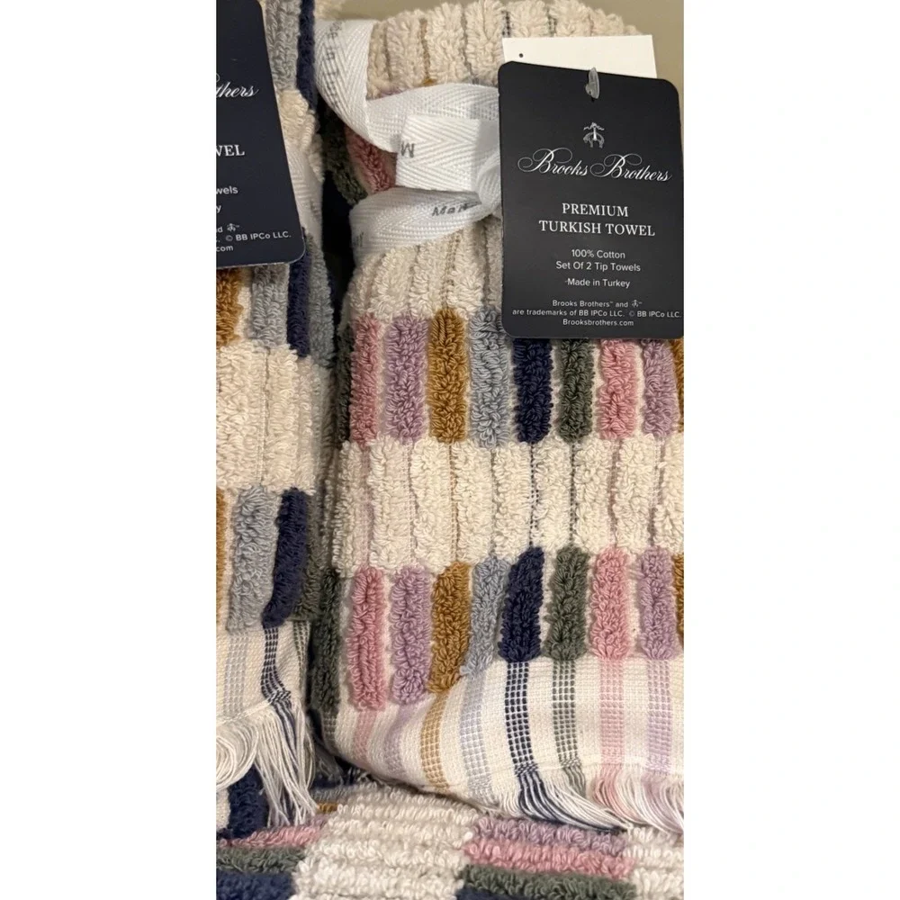 Brooks Brothers 2 Bath 2 Hand 2 Tip Towels Tiles  Multicolored Mosaic 100%Cotton